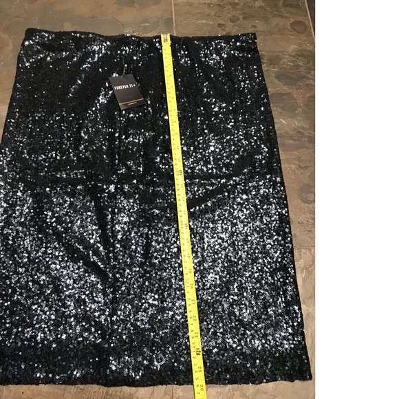 FOREVER 21 Shiny Metallic Navy Blue Black Sparkle Sequin Pencil Skirt NWT - Picture 3 of 5